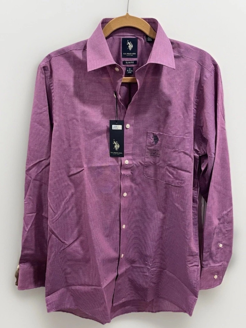NWT U.S. Polo Assn Slim Fit Dress Shirt Mens 15.5 32/33 Purple Button Down